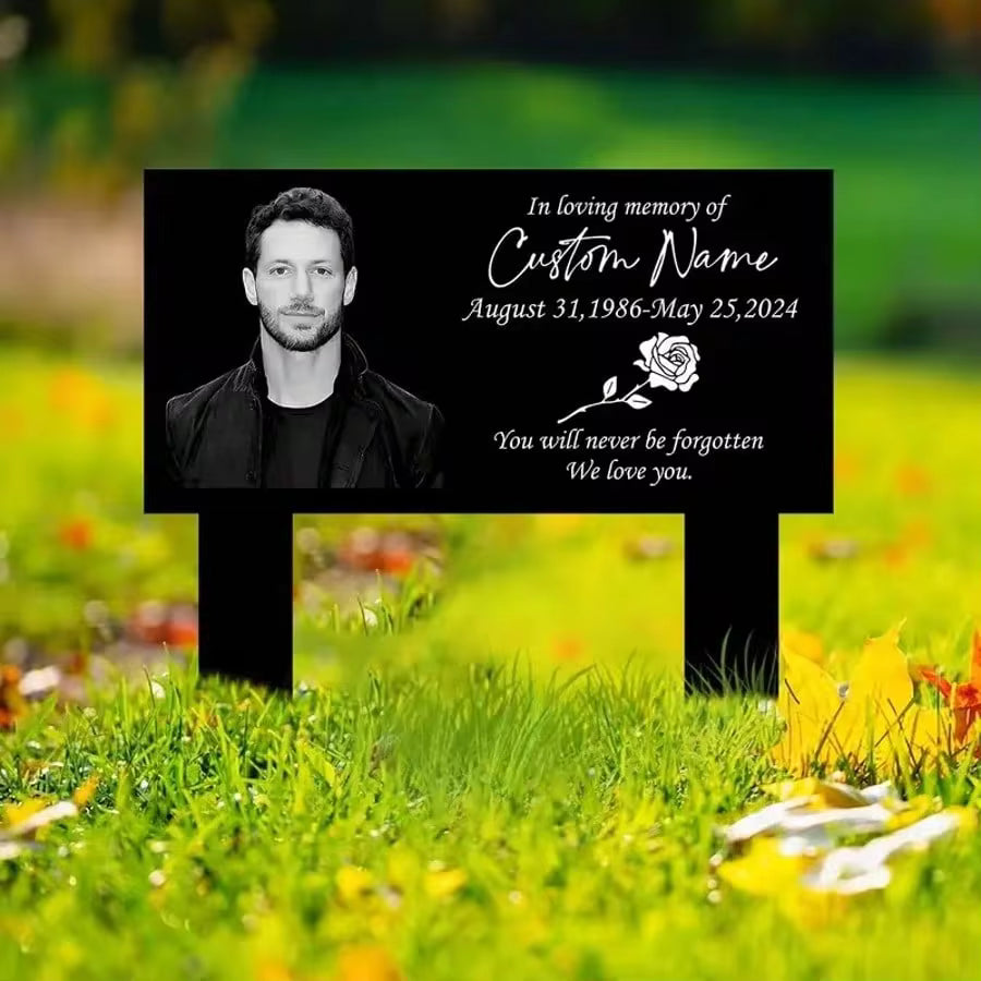 1pc Customizable Memorial Stake - Metal With Colored Photo, Name And Date, For Cemetery Memorial, Personalized Gravestone, Vintage-Style Outdoor Garden Tribute, With Frame And Message, Memorial Day Decoration, Weatherproof, Sympathy Gift