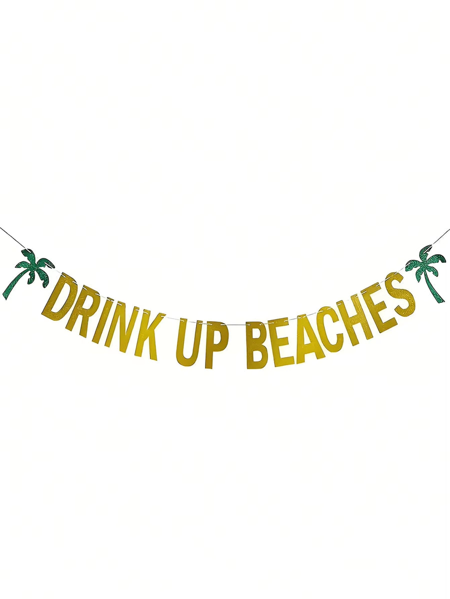 1pc Hawaiian Luau Party Banner | Tropical Coconut Tree & Pineapple Drink Design | Decorative Set For Beach Parties, Summer Celebrations & Tropical Events