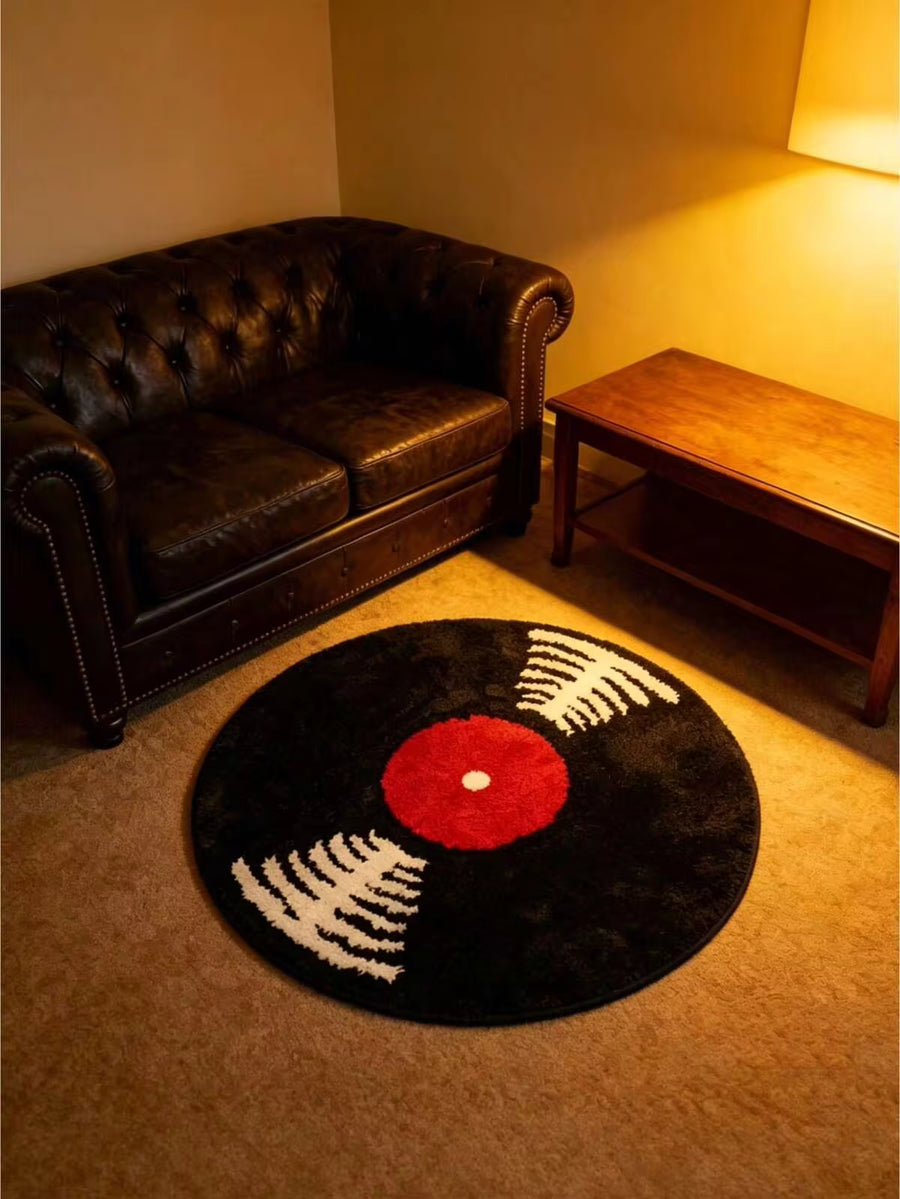 1pc Vintage Vinyl Record Pattern Design  Round Mat/Rug, Durable And Machine Washable With A Dotted Plastic Backing, Suitable For Both Indoor And Outdoor Use. A Holiday Gift And Home Decor,Bathroom Rug,Christmas Decrotions,Fall Decor,Halloween Decor